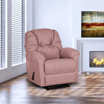 Linen Upholstered Rocking & Rotating Recliner Chair With Bed Mode From American Polo - Dark Pink