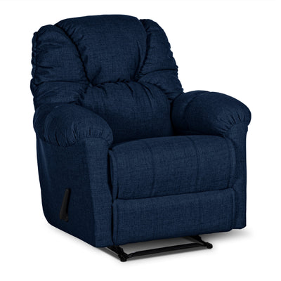 Linen Upholstered Rocking & Rotating Recliner Chair With Bed Mode From American Polo - Dark Blue