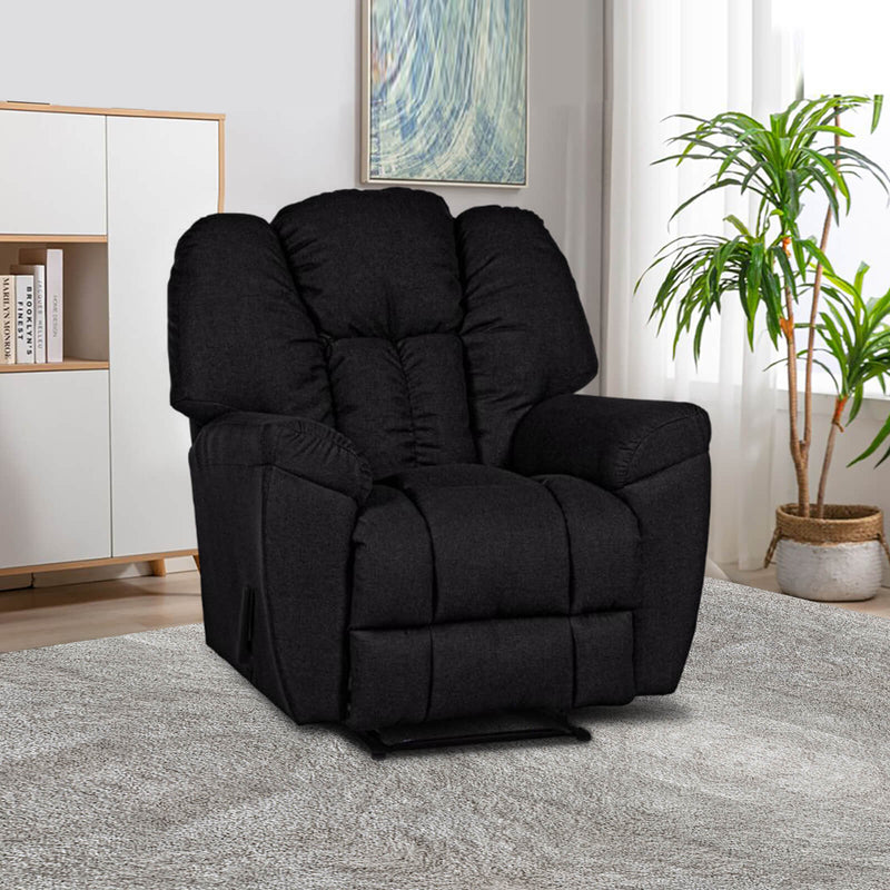 Linen Upholstered Rocking & Rotating Recliner Chair With Bed Mode - Black - Penhaligon&