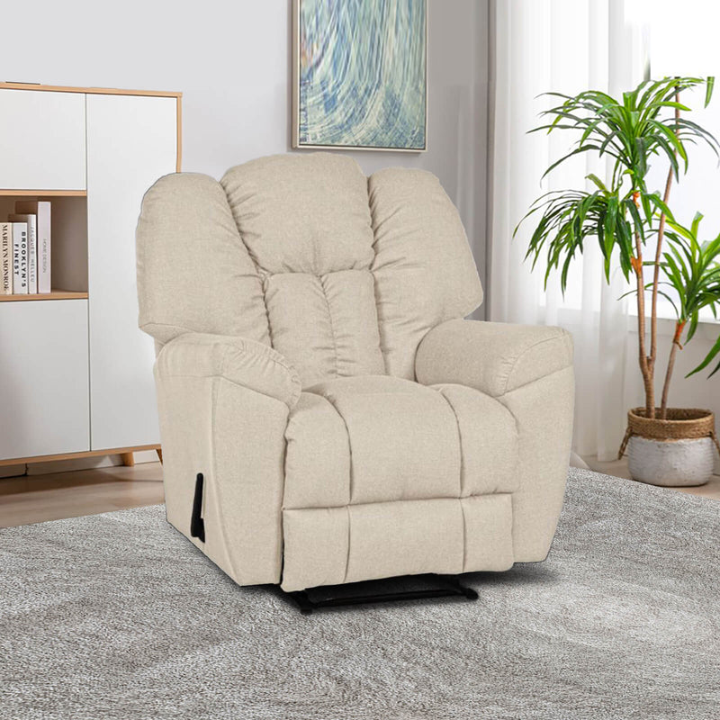 Linen Upholstered Rocking & Rotating Recliner Chair With Bed Mode - Light Beige - Penhaligon&