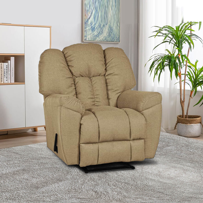 Linen Upholstered Rocking & Rotating Recliner Chair With Bed Mode - Beige - Penhaligon&