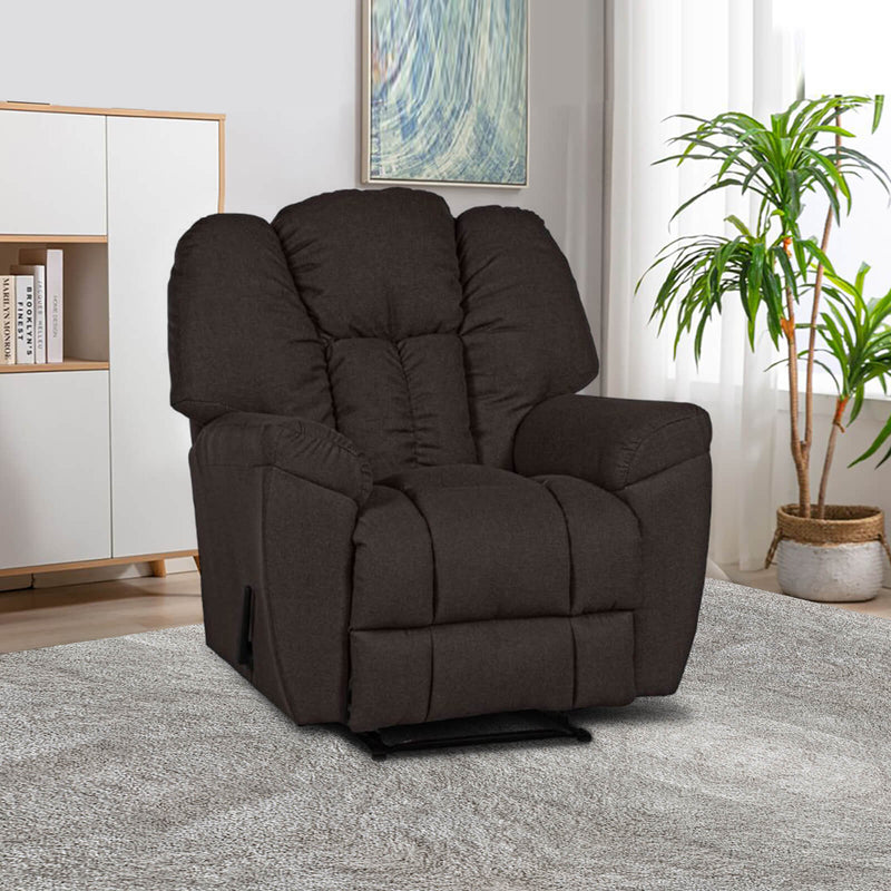 Linen Upholstered Rocking & Rotating Recliner Chair With Bed Mode - Dark Brown - Penhaligon&