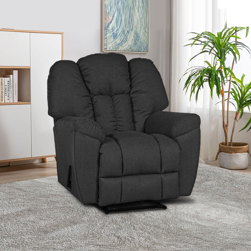 Linen Upholstered Rocking & Rotating Recliner Chair With Bed Mode - Dark Grey - Penhaligon&