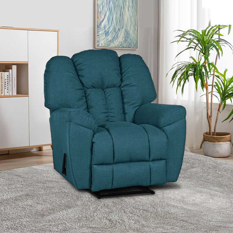 Linen Upholstered Rocking & Rotating Recliner Chair With Bed Mode - Turquoise - Penhaligon&