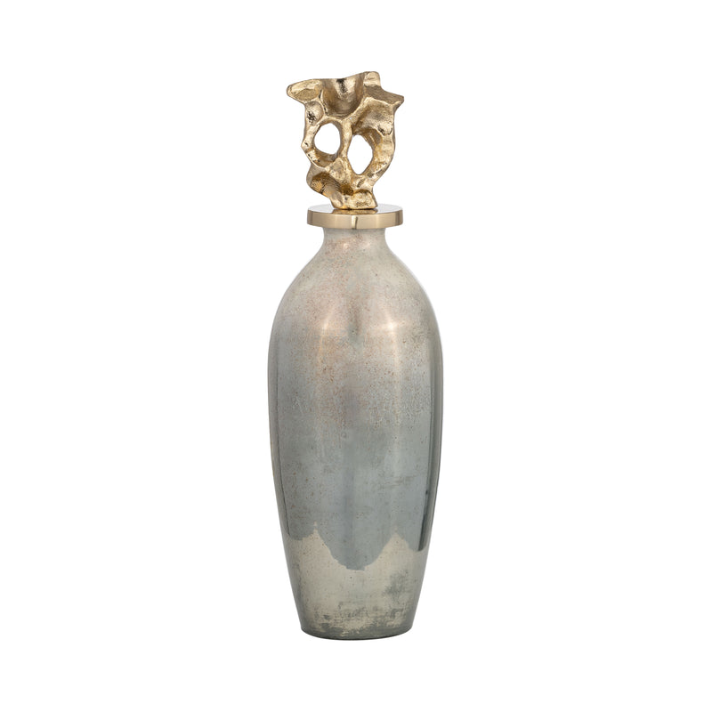 GLASS, 16H METAL VASE TRIBAL TOPPER,  GOLD