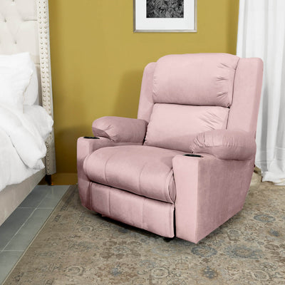 Velvet Classic Cinematic Recliner Chair with Cups Holder - Light Pink - Lazy Troy