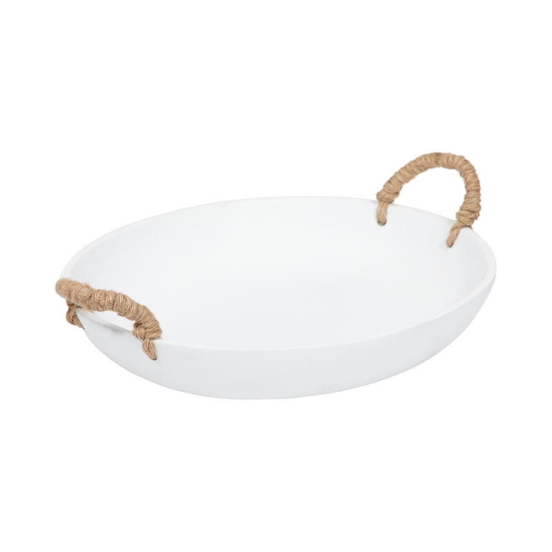 12 Cement Bowl W/ Woven Handles, White