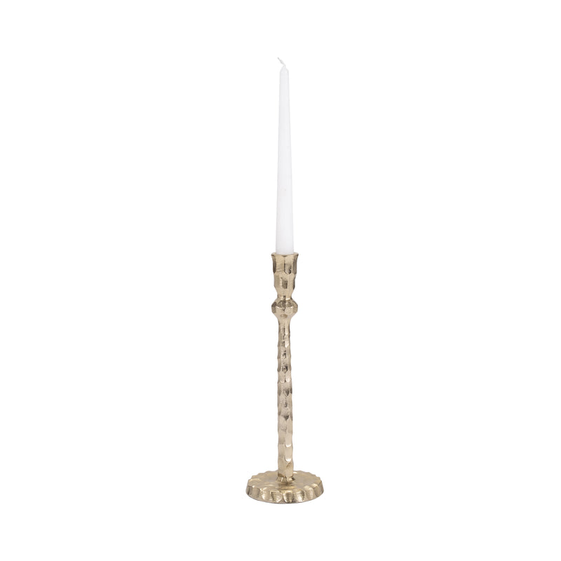 METAL, 12 HAMMERED TAPER CANDLEHOLDER, GOLD