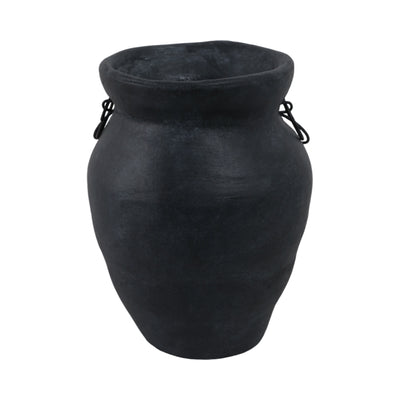 10x8 Rustic Terracotta Vase With Chain, Black