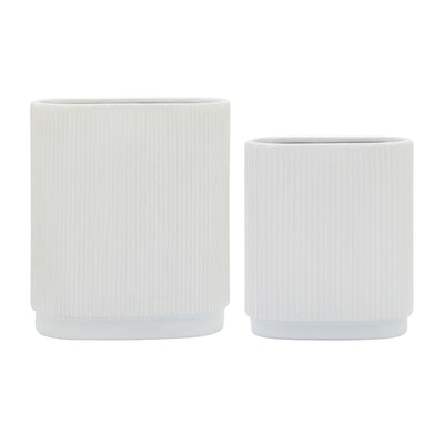 CER, 8H RIDGED VASE, WHITE