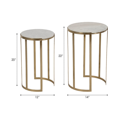 S/2 20/22 Morwar Marble Top Accent Tables, White/