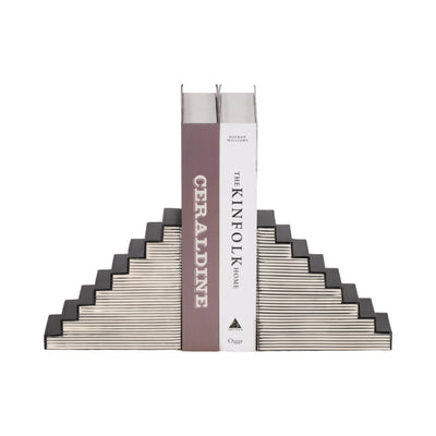 S/2 6 Striped Steps Bookends, Black/white