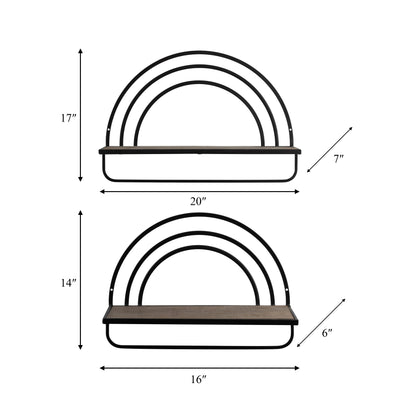 SET/2 WOOD/METAL RAINBOW STYLE SHEVES, BROWN/BLACK