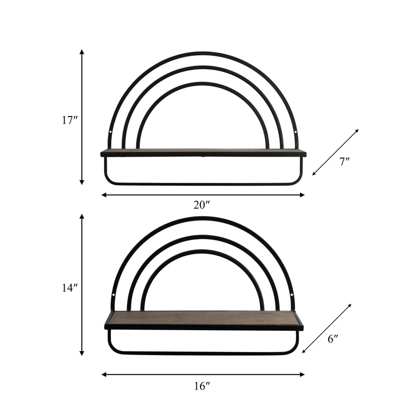 SET/2 WOOD/METAL RAINBOW STYLE SHEVES, BROWN/BLACK