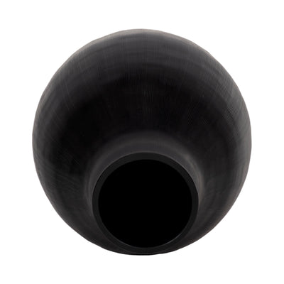 12 Etched Lines Rough Cut Bottom Vase, Black