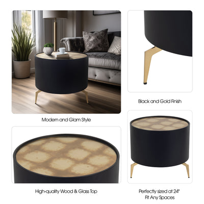 WOOD,24 GOLD LEAF TOP SIDE TABLE, BLK/GLD