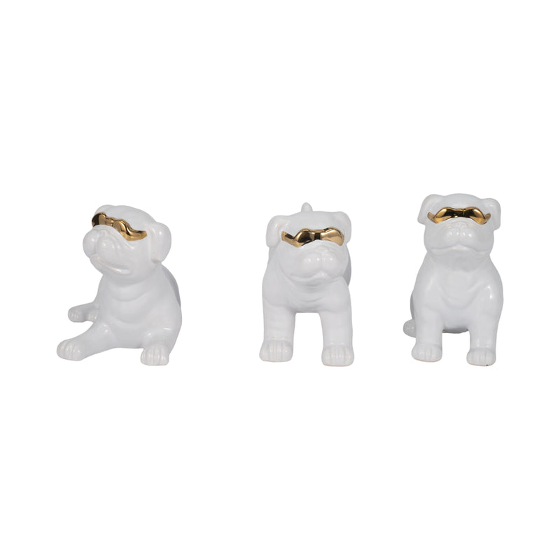 S/3 7 Pugs With Sunglasses, White