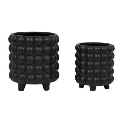 S/2 6/8 BUBBLE PLANTERS, MATTE BLACK