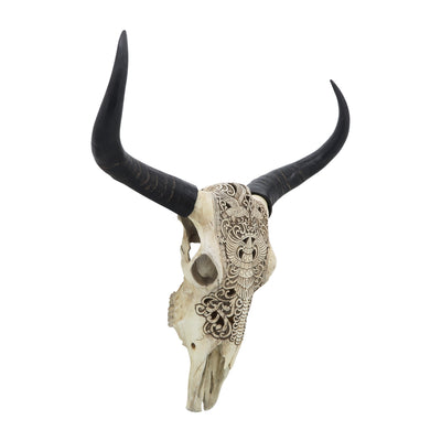 RESIN, 28 BULL SKULL WALL ACCENT, IVORY/BLACK KD