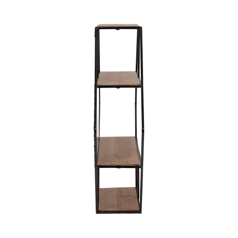 METAL 24 HEXAGON WALL SHELF W/ MIRROR, BROWN