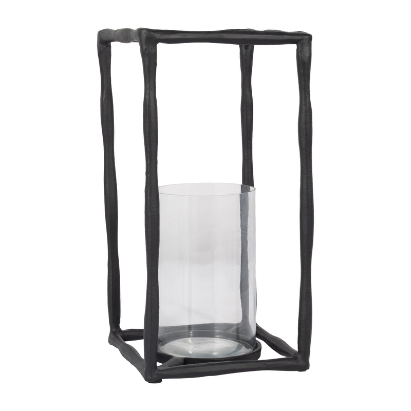 METAL, 16 OPEN SQUARE HURRICANE HOLDER, BLACK