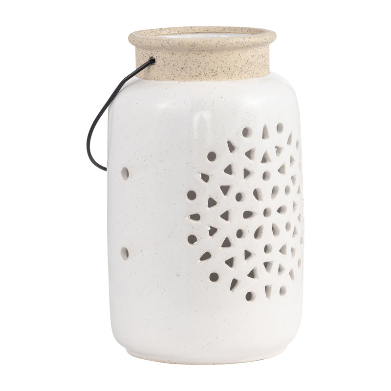 CER, 9H FLOWER CUT OUT LANTERN, IVORY