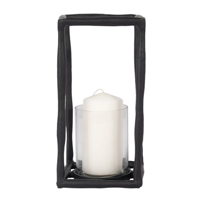 METAL, 12 OPEN SQUARE HURRICANE HOLDER, BLACK