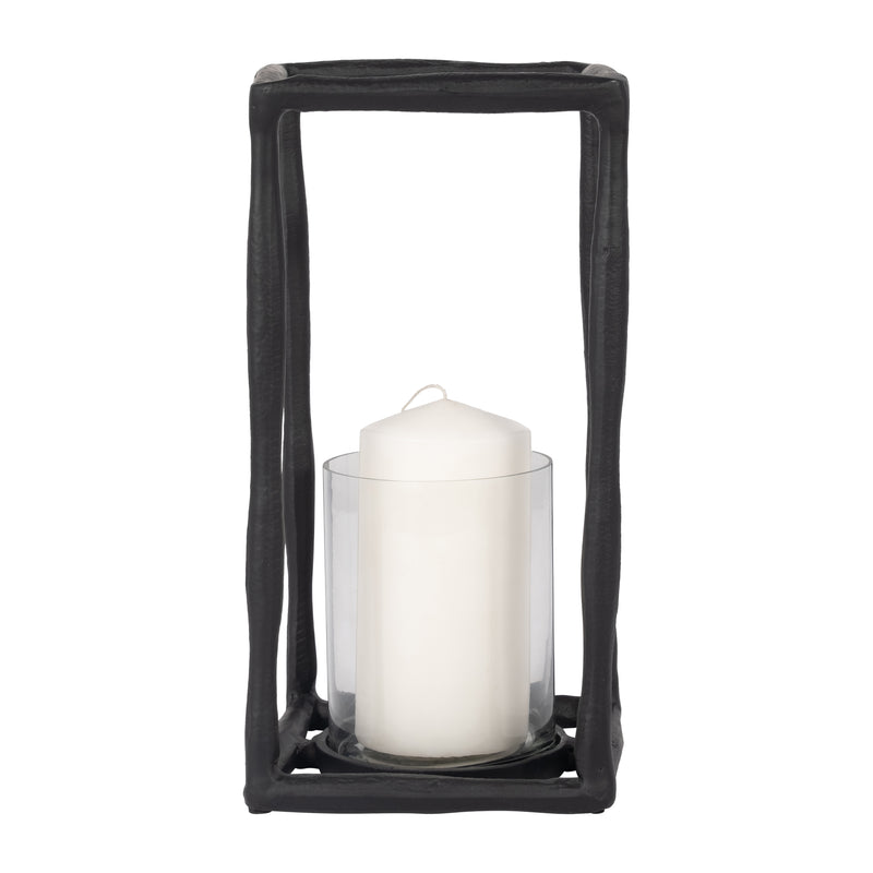 METAL, 12 OPEN SQUARE HURRICANE HOLDER, BLACK