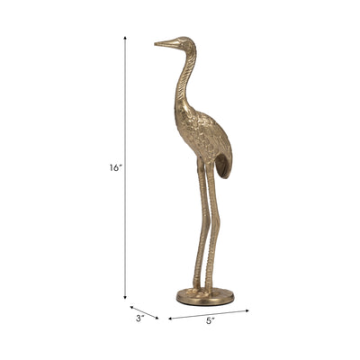 Metal, 16 Standing Crane, Gold