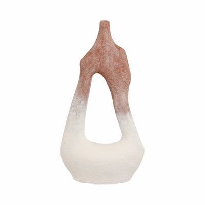 36 Curvy Open Cut-out Terracotta Vase, White Mult