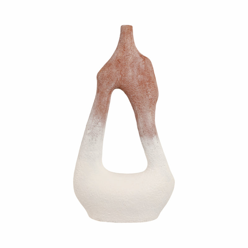 36 Curvy Open Cut-out Terracotta Vase, White Mult