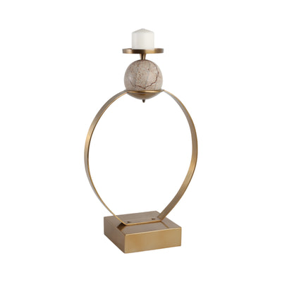 26durant Large Gold Candle Holder W/marble Sphere