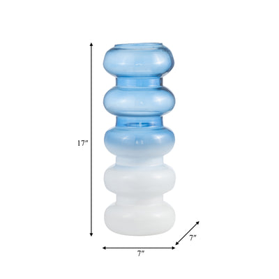 GLASS, 17H ACCORDION VASE, BLUE