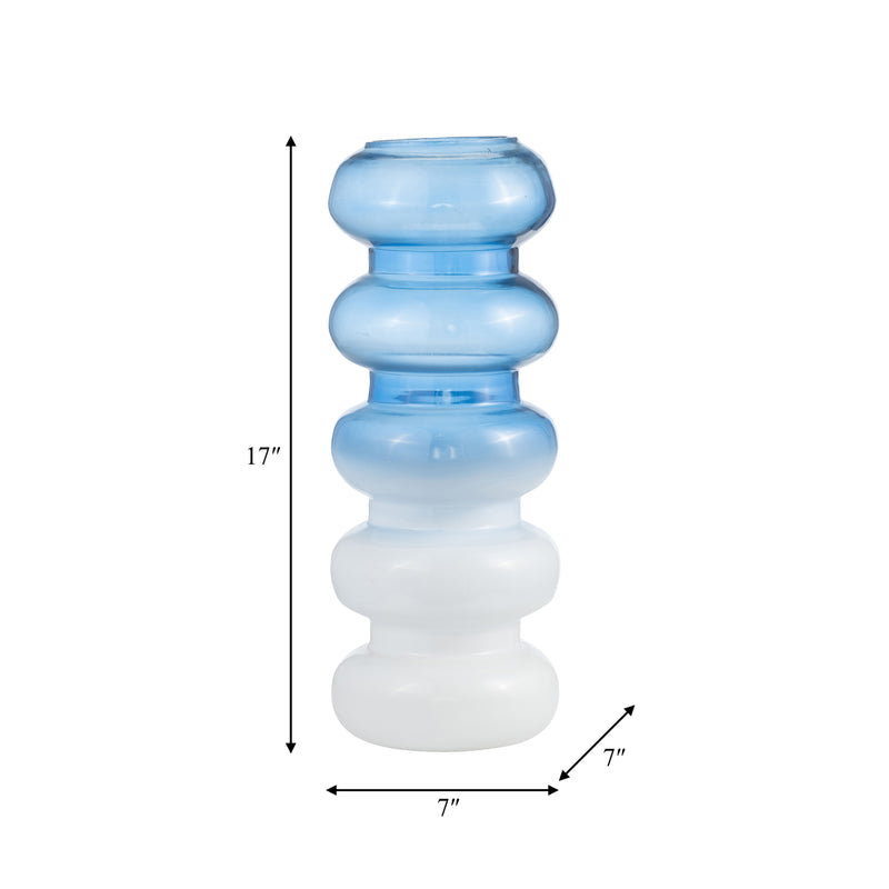 GLASS, 17H ACCORDION VASE, BLUE