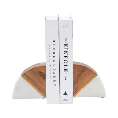 Marble, S/2 5 Bookends W/ Wood And Brass Detail,