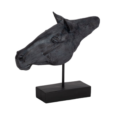 11 Horse Head Sculpture On Stand, Black