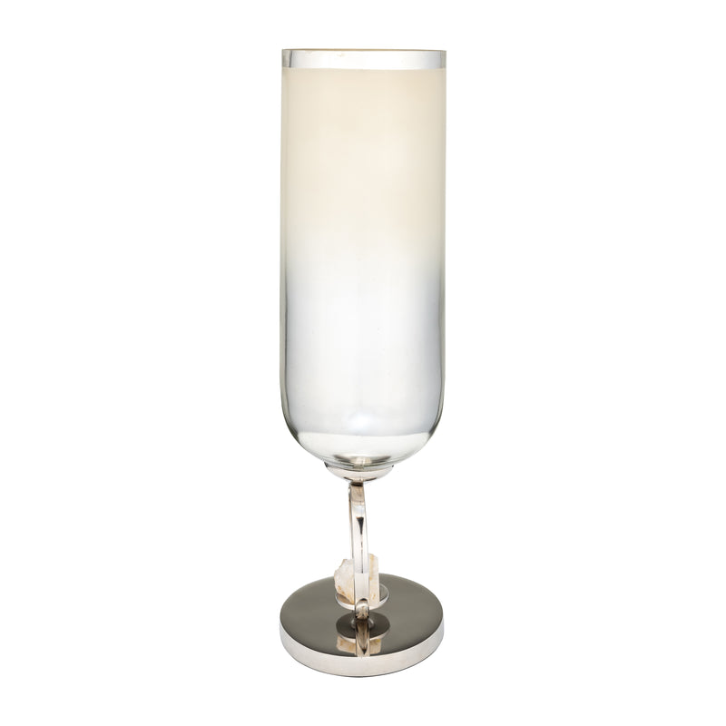 GLASS, 21 VASE W/ METAL BASE STONE ACCENT, PEARL