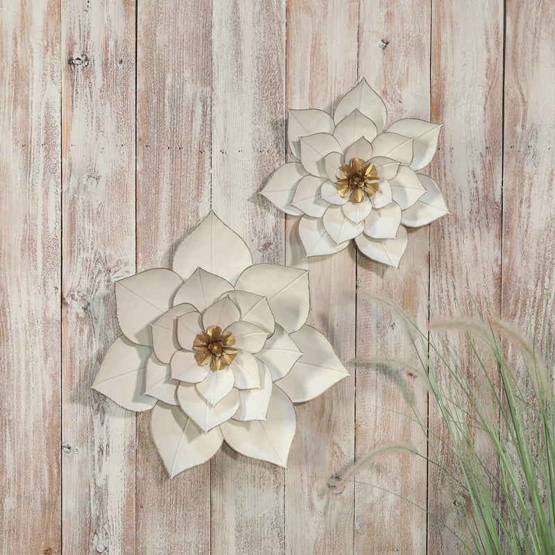 METAL 19 LOTUS WALL DECO, WHITE/GOLD