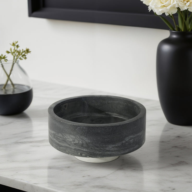 12 Satine White & Black Marble Bowl