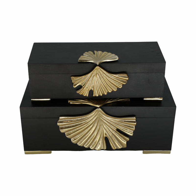 Metal, S/2 12/14 Black Gingko Boxes