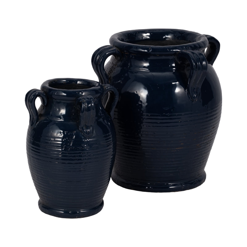 9 Terracotta Vase With Handles, Navy Blue