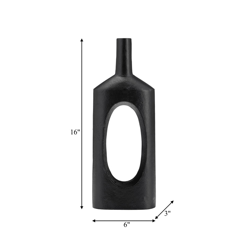 METAL,16H,TALL MODERN OPEN CUT OUT VASE,BLACK