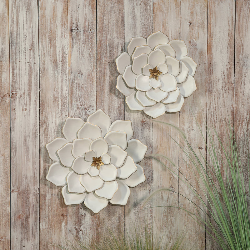 METAL 20  MULTI-LAYER FLOWER WALL DECO, WHITE/GOL