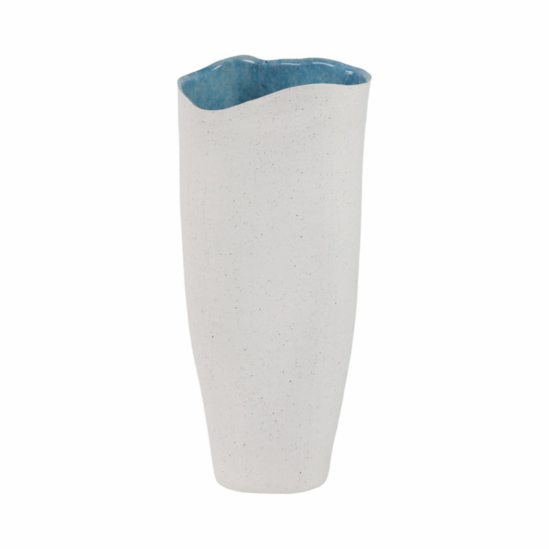 16x7 Textured Organic Vase Reactive Inside, White