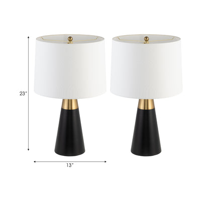 Metal,s/2,23h,2tone Cone Tbl Lamps,blk/gld