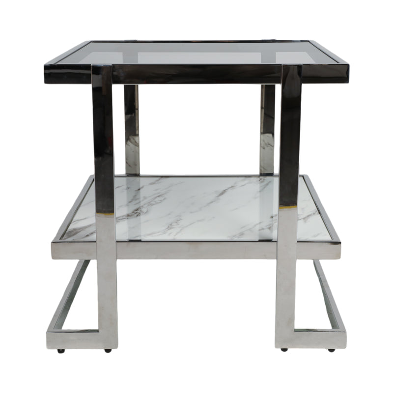 METAL/MARBLE GLASS, SIDE TABLE, SILVER/WHITE