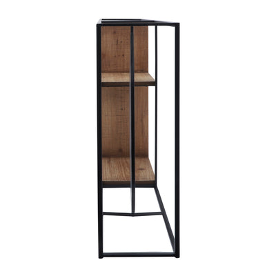 METAL/WOOD 34L WALL SHELF WITH MIRROR, BLACK/BROW