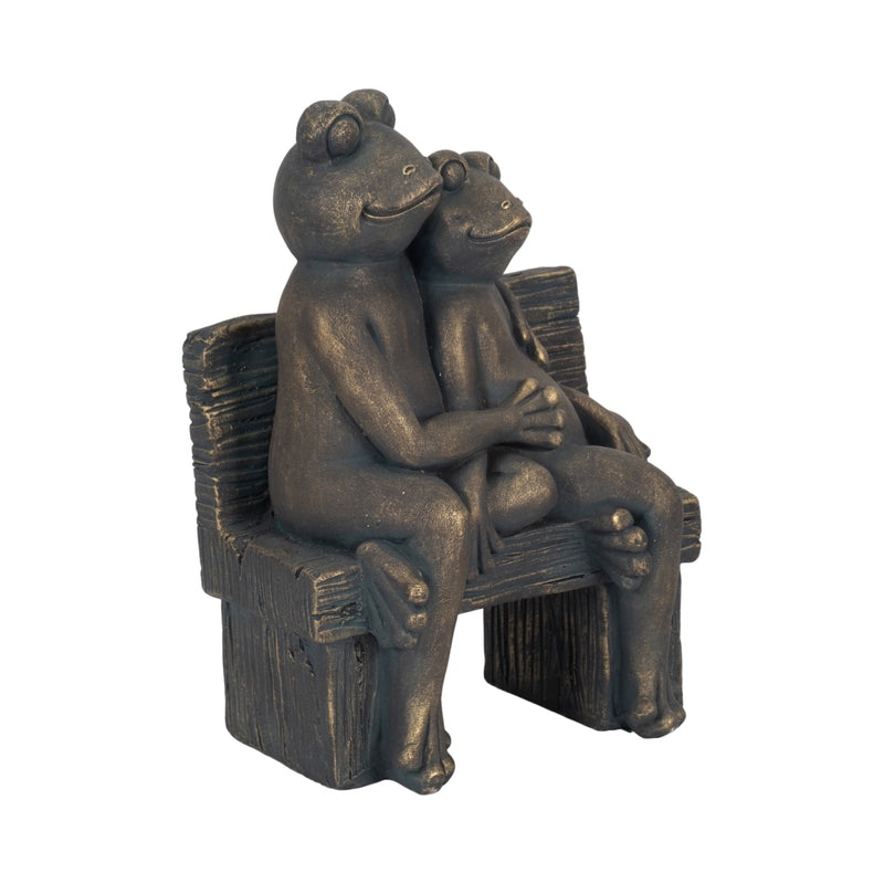 12 Cuddling Frogs On Bench, Bronze