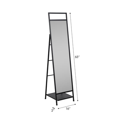 63 Standing Mirror W/ Hooks, Black