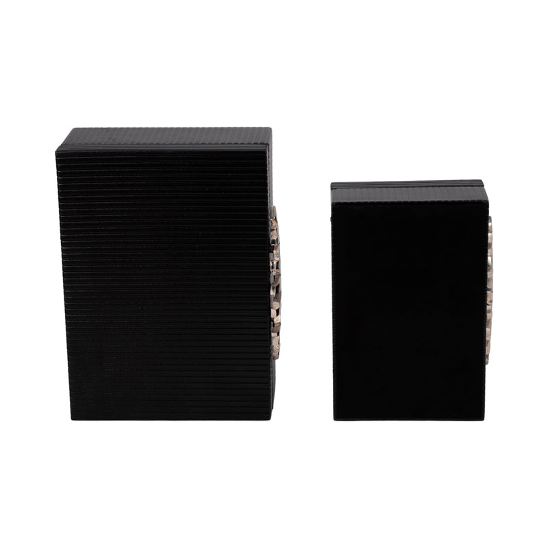 S/2 9/11 Boxes With Lines & Silver Handle, Black